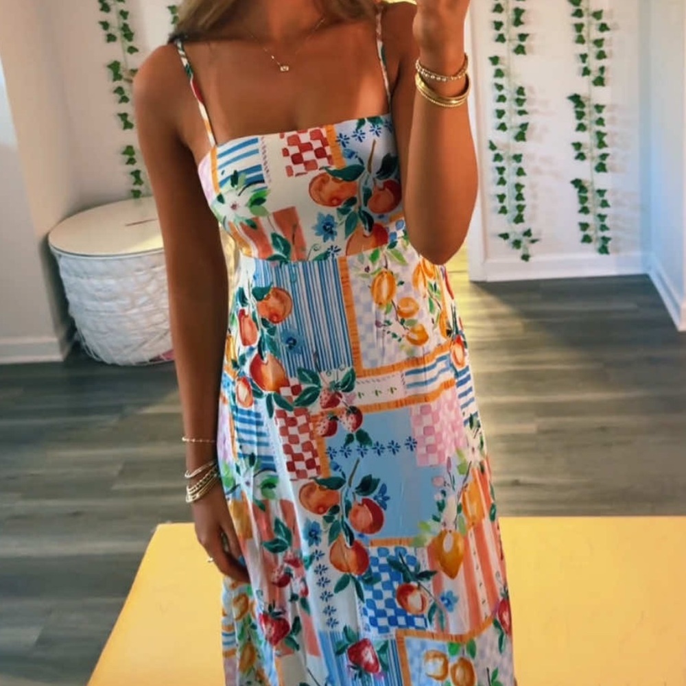 Anthropology Paper Heart Sunburst Fruit Patchwork Maxi Dress - Picture 2 of 6